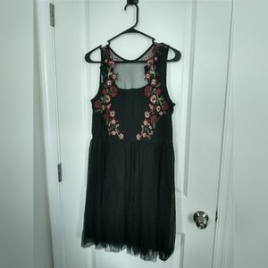 Black mesh dress with embroidered roses